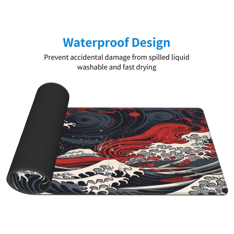Abstract Japanese Wave Gaming Mouse Pad XL, Large Non Slip Rubber Mousepad, S... gallery