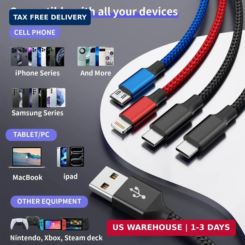 Dual Type C 4 in 1 Multi Charging Cable 2 Pack 5FT Universal Charger Cord gallery
