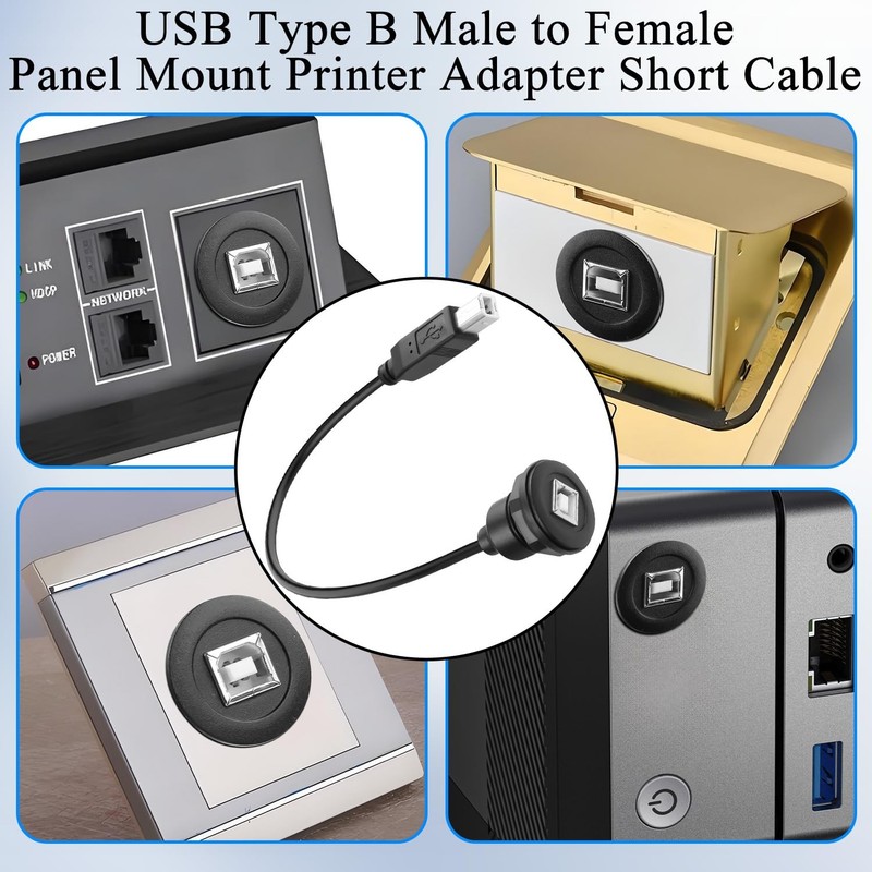 USB Type B 2.0 Threaded Fixed Mount Printer Cable Adapter 30cm/11.8 Inch gallery