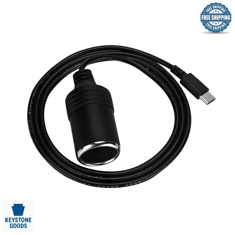 12V USB-C Car Cigarette Adapter – 65W PD Power Cable