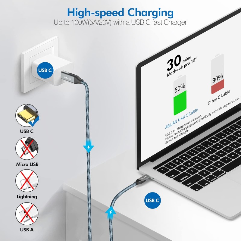 USB to Cable 6.6ft，USB 3.2 Gen 2 10Gbps Data Transfer, USB 100W,4K 60Hz USB D... gallery