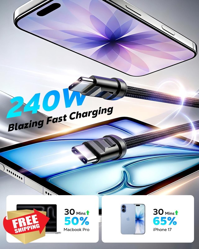 MoKo Phone Wrist Strap Cable, USB-C 240W Fast Charging, Black gallery