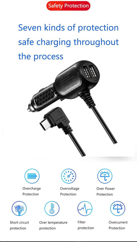 Dash Cam Type C Power Cable Adapter USB-C Port Dashcam Compatible for REDTIGER F gallery
