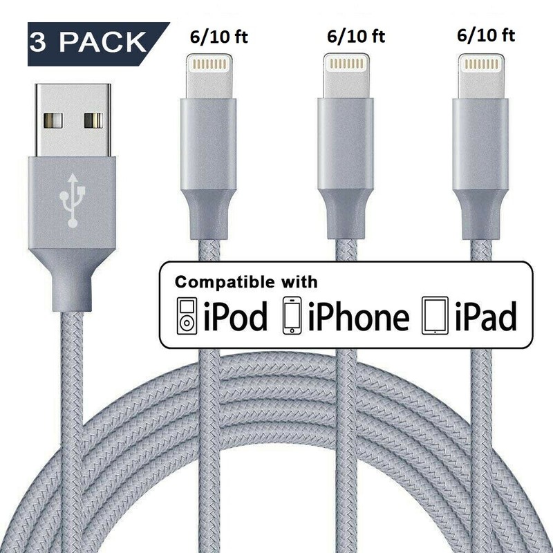 For iPhone 11 12 13 Pro Max 6/10 ft Charging Data Sync Cable Cord 3 Pack