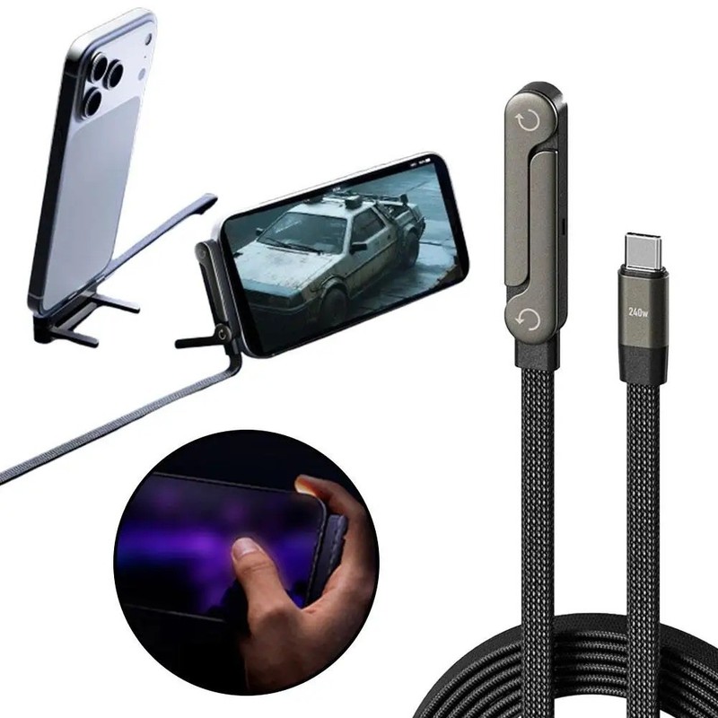 2-in-1 Invisible Holder Charger Cable–65W Fast Charging Cord with Phone Stand