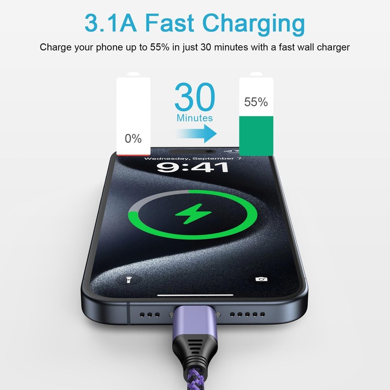 for iPhone 16e 17e 17 Max , 6FT Fast USB Cable Charger Charging Cord for iPho... gallery