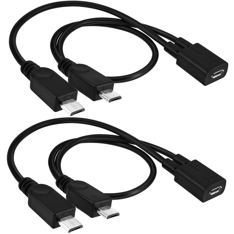 2 Pack Micro USB 1 To 2 Splitter Cord 12 Inch Female To Dual Male Charge