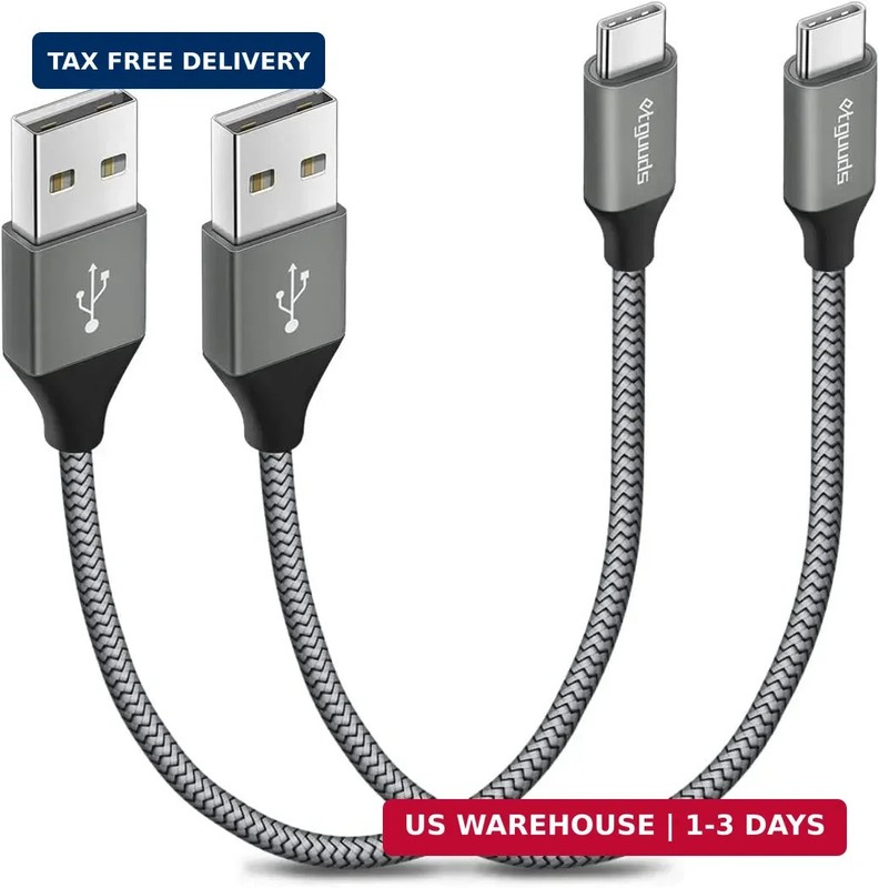etguuds USB to USB C Cable 1ft, 2-Pack Short USB A to Type C Charger Cord Fast C