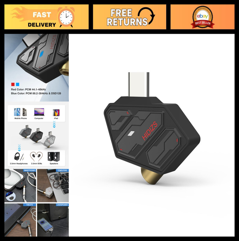 High-Res USB-C DAC Dongle Adapter, 3.5mm Type-C Headphone, ES9270 Chip, HD Mic,