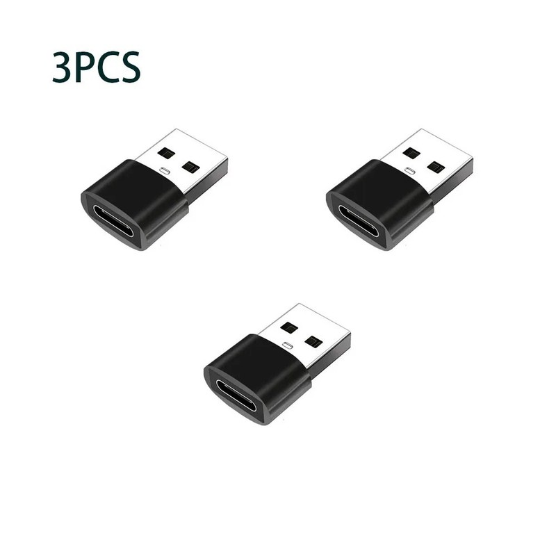 3-Pack USB to USB-C Adapter Type C Female to USB Male Fast Charging OTG