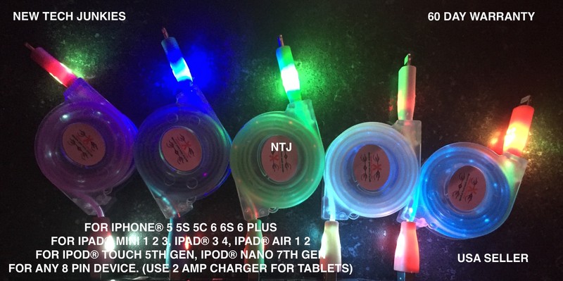 LED light RETRACTABLE data sync charger power cable for iPhone X 8 7 plus 6 5s c gallery