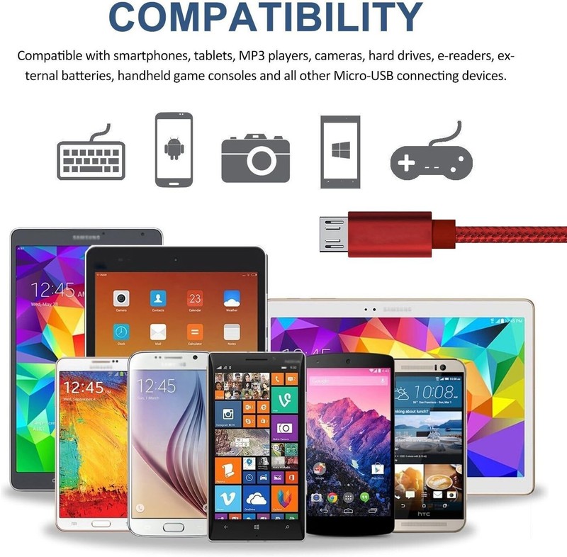 10FT Micro USB Fast Charging Cable Cord For Samsung Android Phone Charger Red gallery