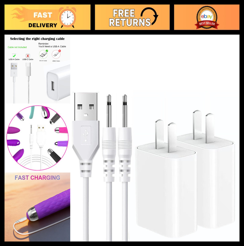 2 Pack 5V 2A Fast Charging USB to DC 2.5mm Cable for Massagers, Toys, Beauty Dev