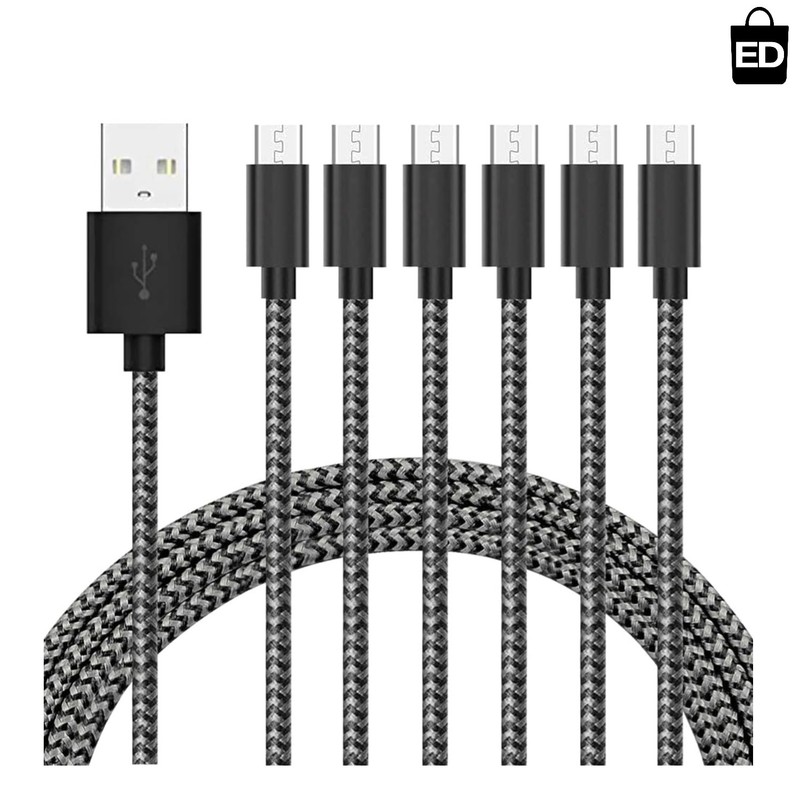 5FT Micro USB Charging Cables - 6-Pack Nylon Braided Fast Sync for All Devices