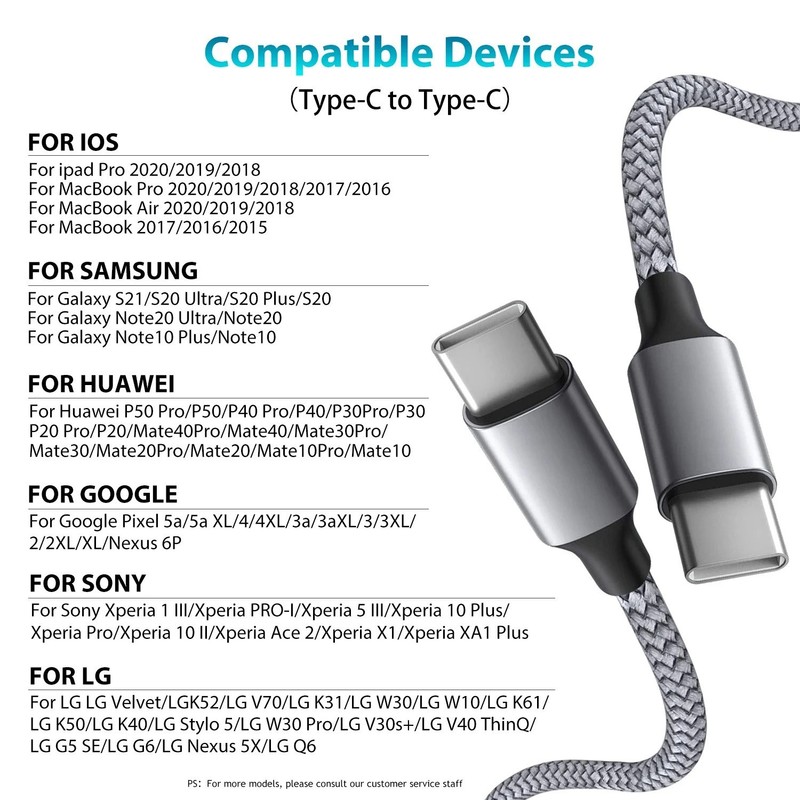 USB C to USB C 60W PD Fast Charging Cable 3M 5M 8M 10M Data Sync Cord gallery