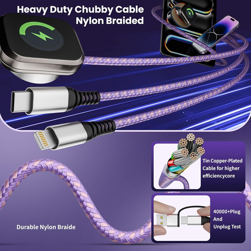 Travel Essentials, 3 in 2 USB A/C Cable to Iphone 17 Charger/Iwatch Charger/Ip, gallery