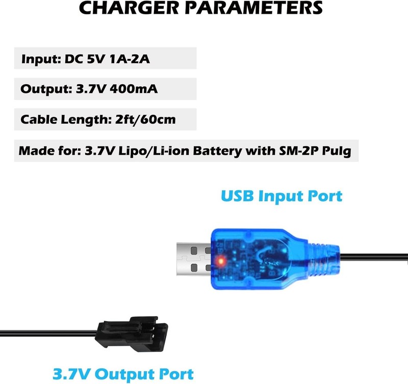 SM2P 3.7V Charger Cable 1S USB Battery Charger with SM-2P Connector for 3.7V ... gallery