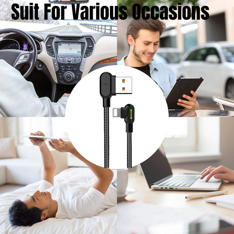 For iPhone 14 13 12 11 XR 8 7 6 90 Degree Elbow USB Cable Charger Charging Cord gallery