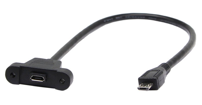 30cm Panel Mount Cable, Micro USB to Female, Ear Screw Install Data Extension…