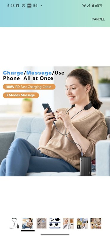 100W Fast Charging Neck Massager Cable | 3-Modes Silicone Vibration with USB... gallery