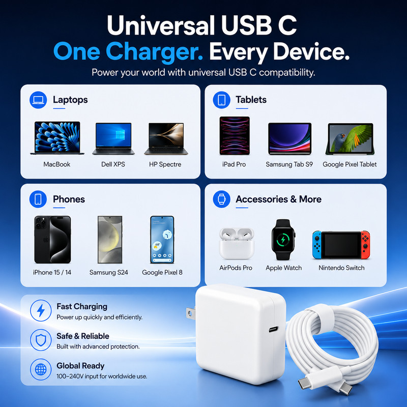 96W USB-C MacBook Pro Charger | AC Adapter Power Supply + Cable White gallery