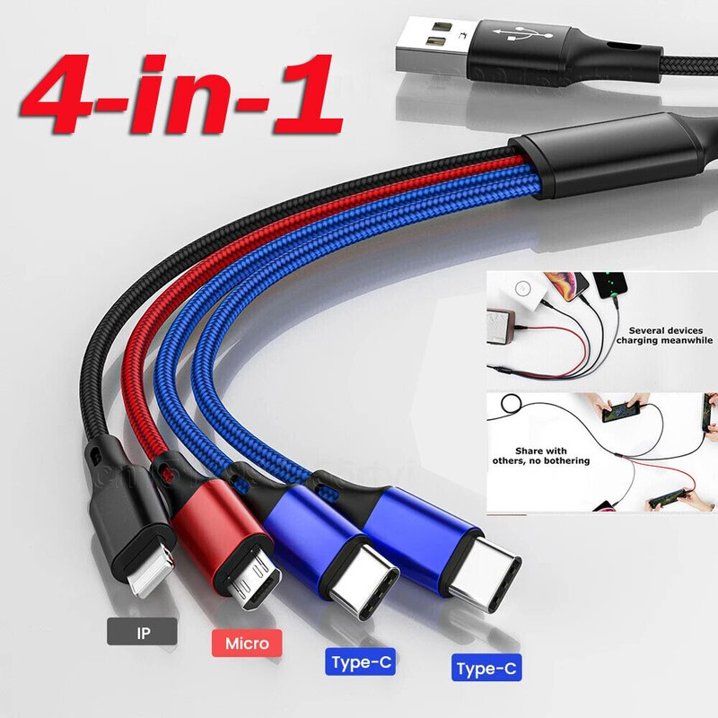 4 in1 Multi USB Charging Cable Fast Charger Cord For iPhone/Samsung/Type C/Micro gallery