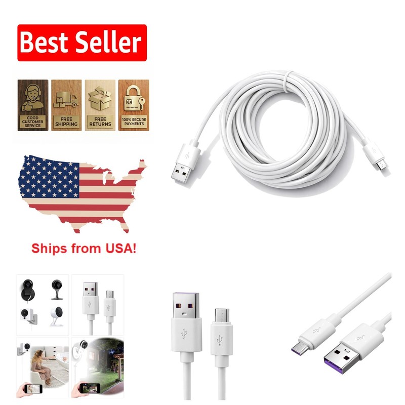 Long 13ft Micro USB Cable for Indoor/Outdoor Security Cameras - Quality
