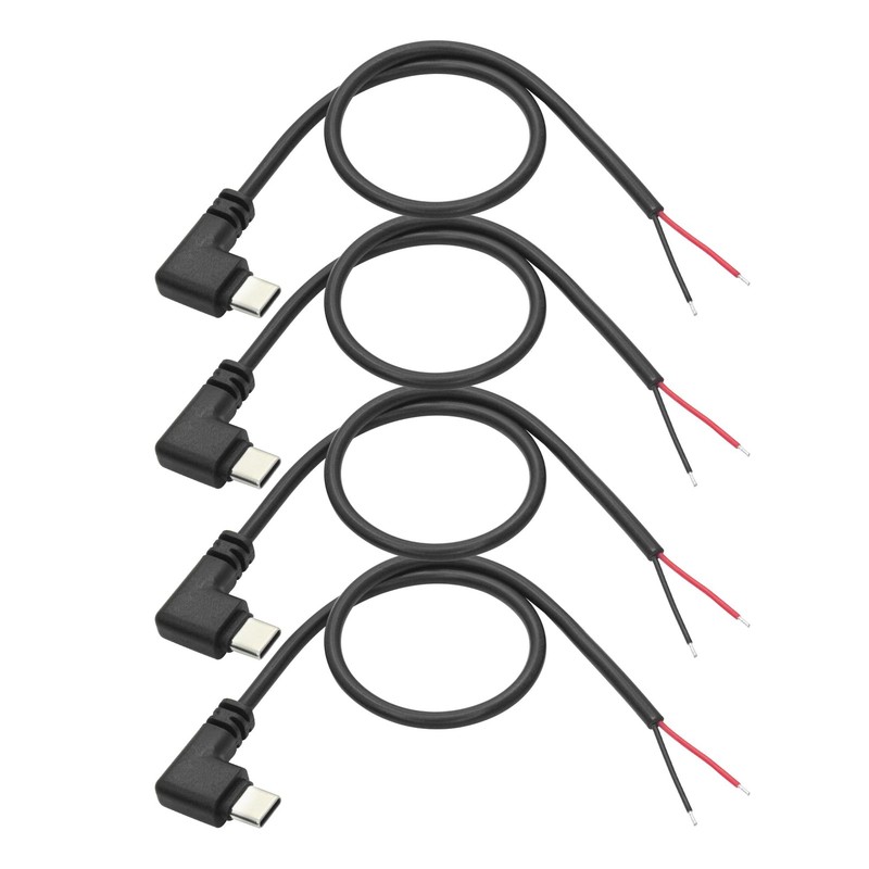 4Pcs 90 Degree Right Angle USB C To 2 Pin Bare Wire Pigtail Cable 25cm