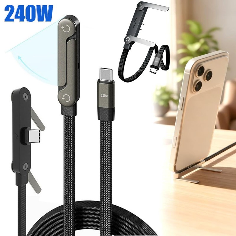 2-in-1 Invisible Holder Charger Cable–240W Fast Charging Cord with Phone Stand gallery