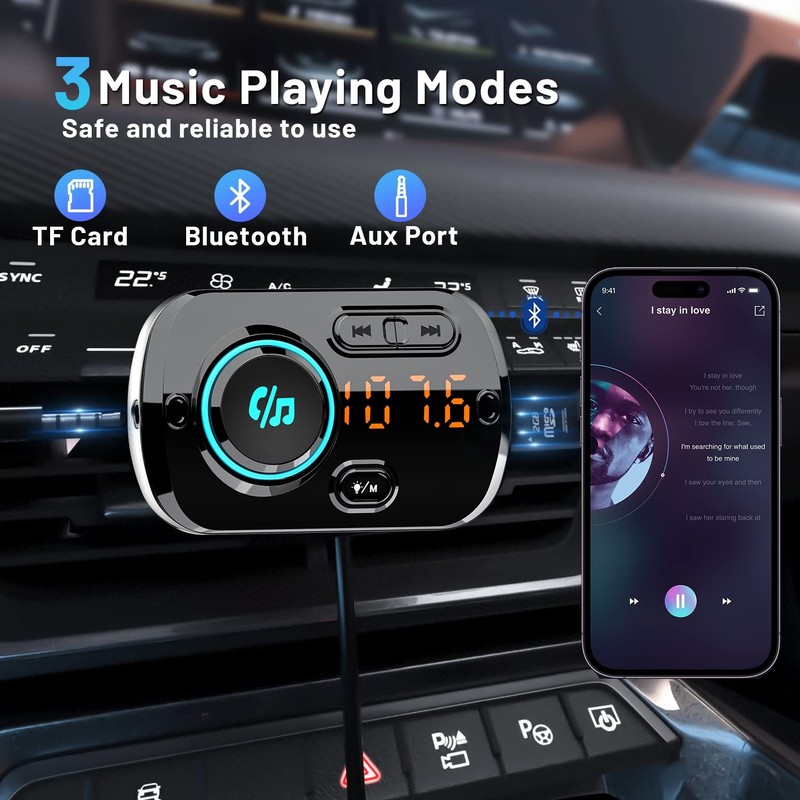 Bluetooth FM Transmitter for Car, Wireless Radio Adapter Car Music Player Rec... gallery