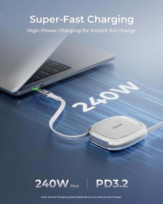 240W Retractable USB C Cable, PD 3.2 Fast Charging USB C to USB C Cable with ... gallery