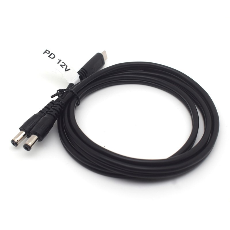1x USB Type-C to Dual DC5521 Male DC Power Cable 12V PD Charging Splitter Cord