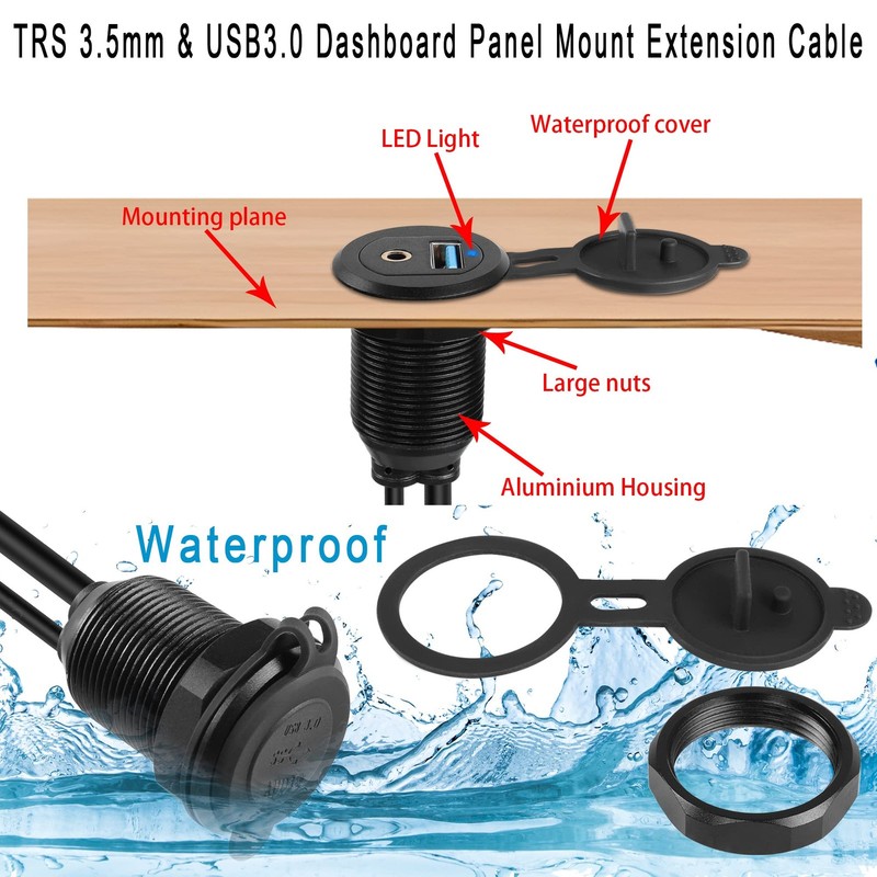 USB3.0 & 3.5mm Audio Threaded Fixed Embedded Car Waterproof Cable 5Gbps TRS 3... gallery