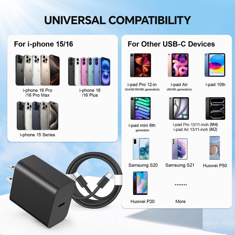Compatible with Phone 16 15 17 Charger, 20W Fast Charging Wall Charger Block ... gallery