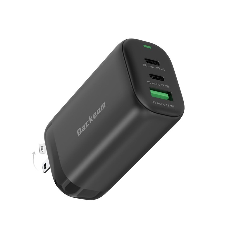 65W USB C Charger Block, 3 Ports GaN USB C Wall Charger, Foldable Fast Chargi...