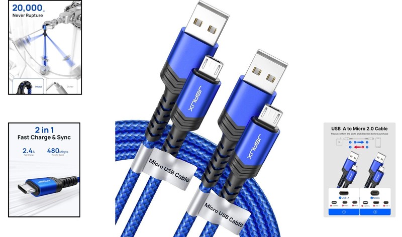 Universal 6.6FT Micro USB Charging Cable Set - Fast Data Transfer, Tangle-Free gallery
