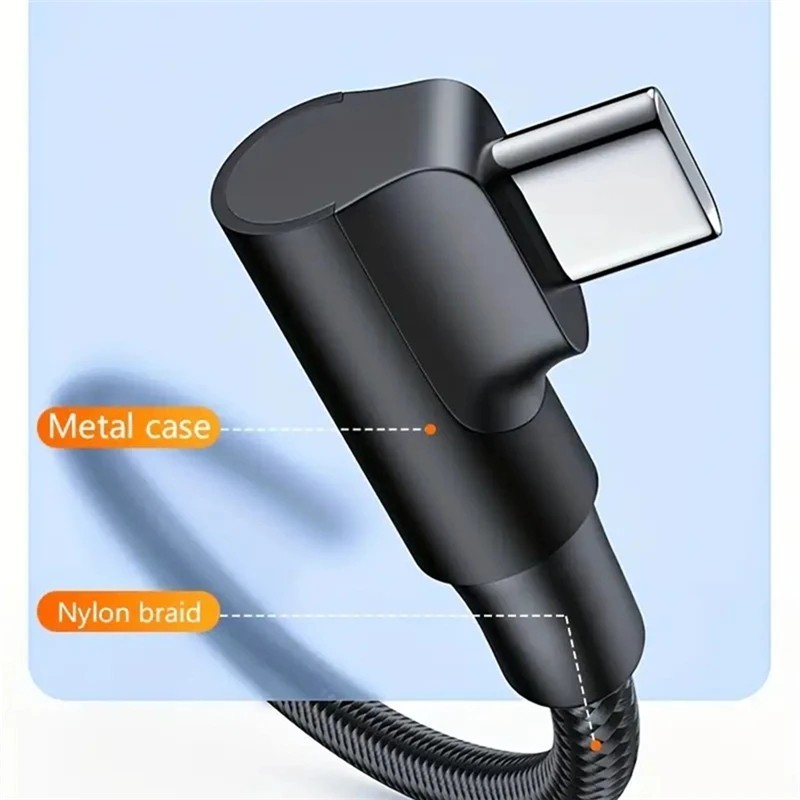 Braided Nylon USB C to USB C Cable Fast Charge 60W 90 Degree Right Angle gallery