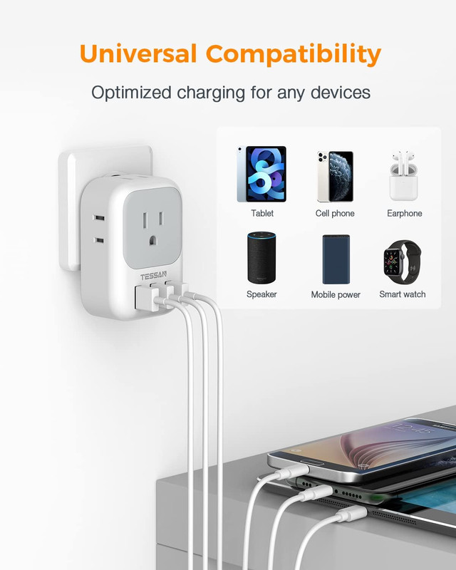 USB Charger Block, Wall Plug Adapter with Electrical 4 Box Splitter 3 USB Wall gallery