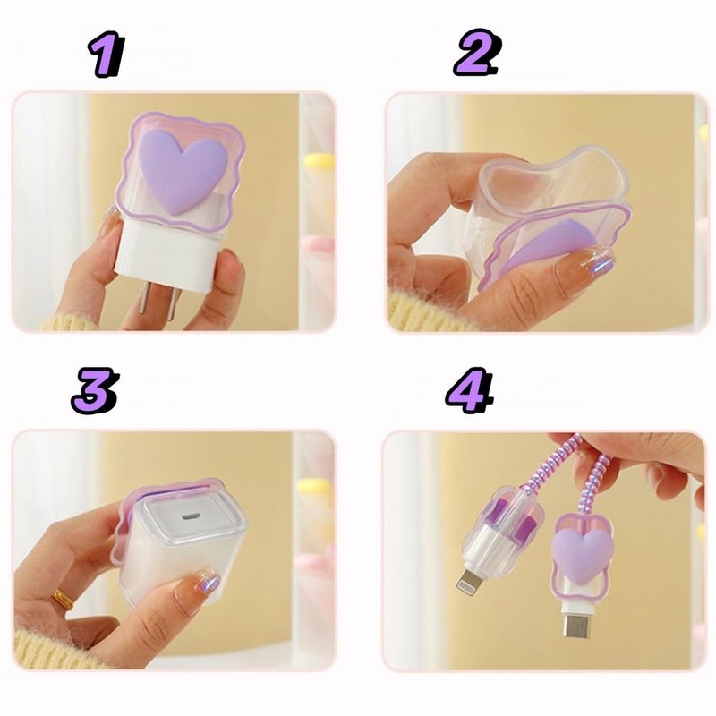 SOKPEWWM Waves Purple Heart Shape DIY 18W 20W Data Cable USB Charger 1.4m gallery