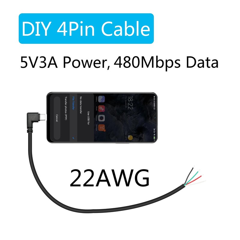 Short Right Angle USB C to 4 Pin Bare Wire Open End Wire 11inch, 90 Degree US... gallery