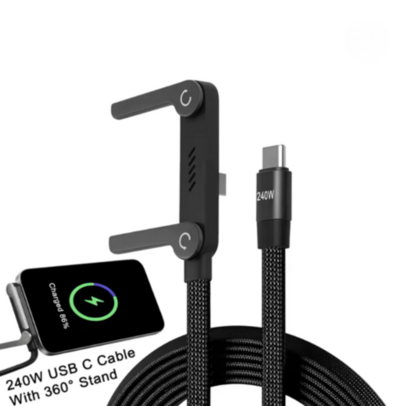 2-in-1 Invisible Holder Charger Cable–240W Fast Charging Cord with Phone Stand gallery