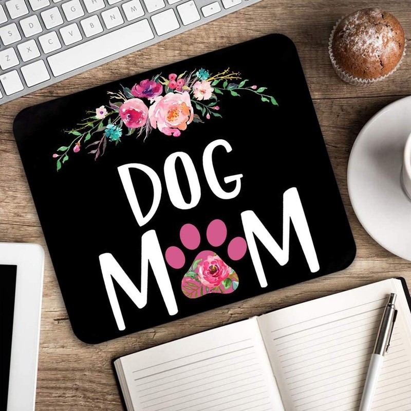 Gaming Mouse Pad and Coasters Set, Dog Mom Floral Design Mousepad, Non-Slip R... gallery