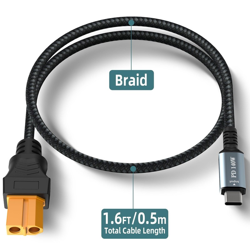 1.65ft USB C to XT60 Adapter Cable SC100 Protocol Fast Charging for RC Lipo gallery