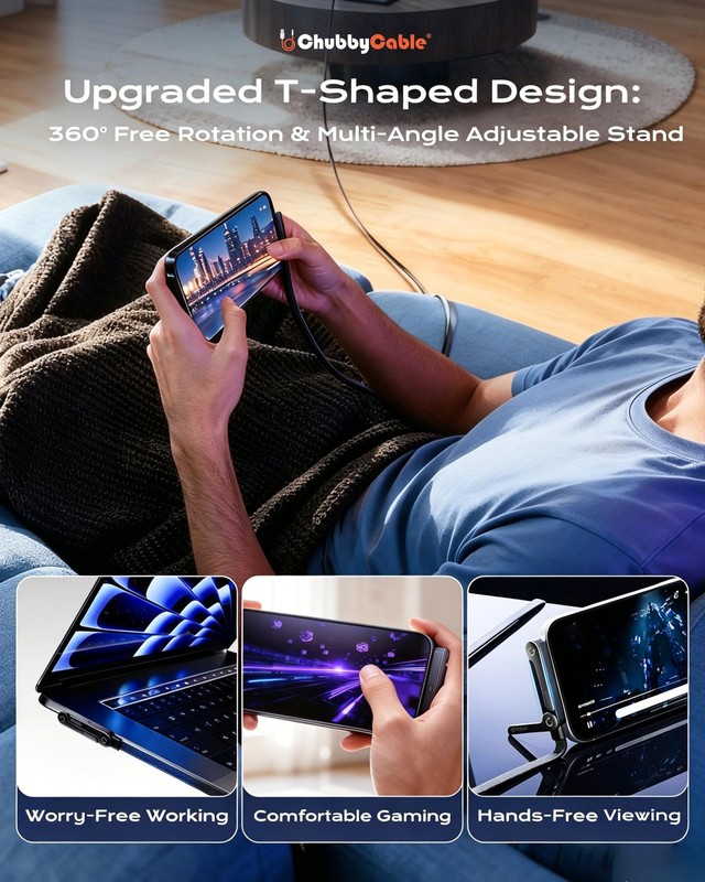 StandLite 240W Braided Fast Charge Cable with Built-in Phone Stand T-Shaped F... gallery