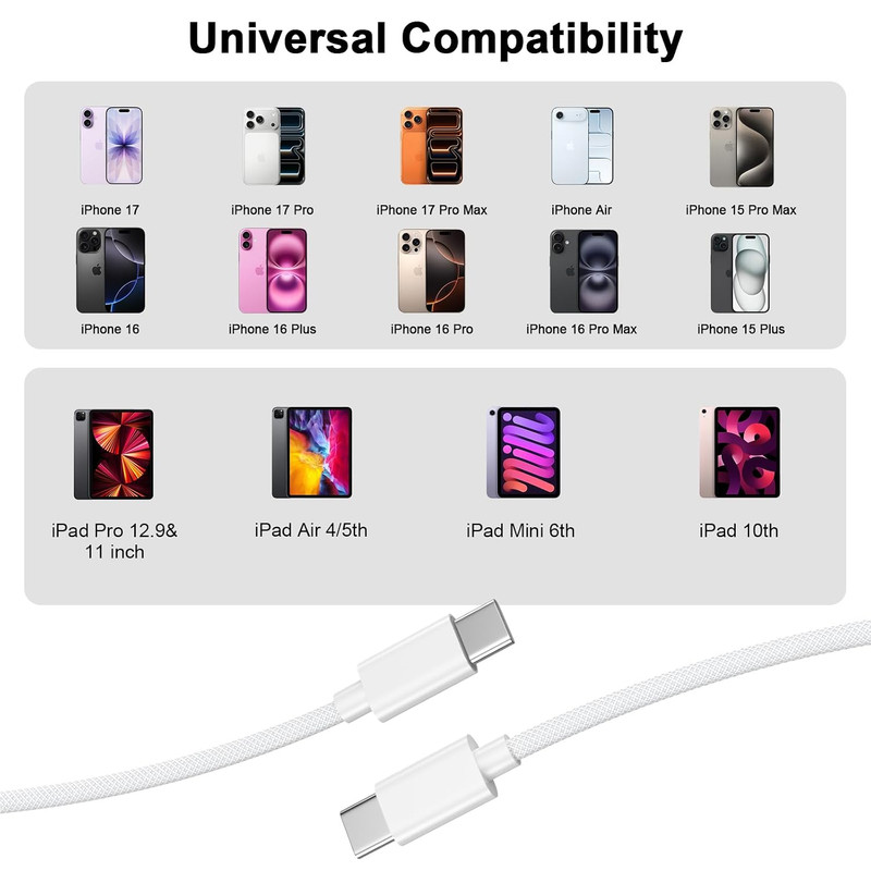 [Apple Mfi Certified] Iphone 17 16 15 Charger Cable Cord 3FT, 2 Pack White | 60W gallery