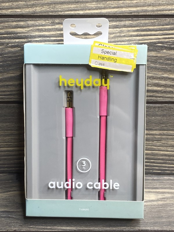 Heyday Audio Cable Pink Cord Adapter 3.5mm Auxilary Plug 3ft Length A1