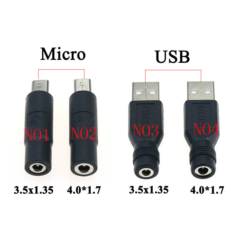 3.5 1.35 4.0 x 1.7 mm DC Power to Micro USB 2.0 Plug Connector Adapter Converter