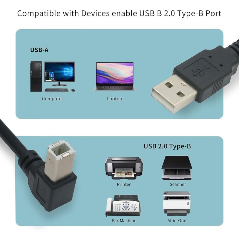 Tivid 59inch USB 2.0 High Speed Printer/Scanner Right Angle Cable USB Printer... gallery