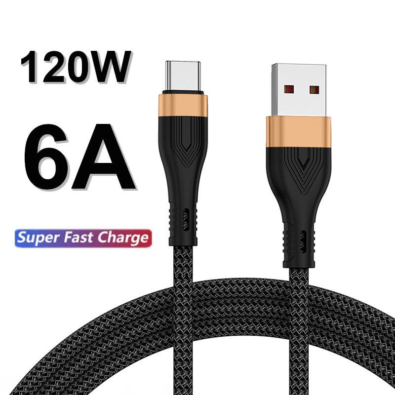 Braided USB Type-C Adapter Cable Charger 6A 120W Fast for OPPO A3X 4G A80 Lead