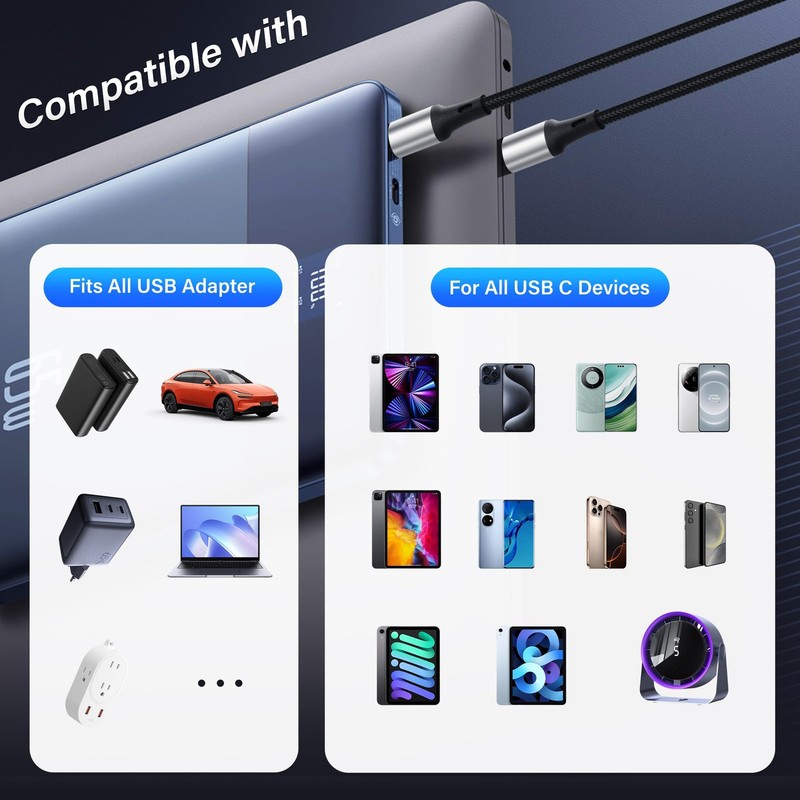 USB Splitter Charging Cable 2 In 1 Multi Type C 90 Degree Fast 1.96 Ft Cord gallery